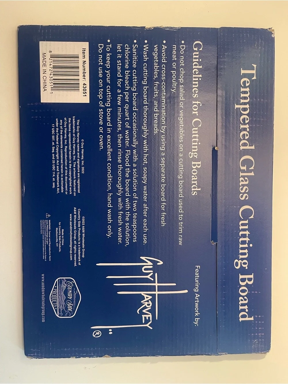 Guy Harvey Blue Tempered Glass Cutting Board Packaging